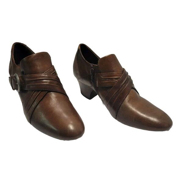 Born Dark Brown Women's Criss Cross Strap Buckle Zip Leather Ankle Boots Size 9 - Picture 3 of 5